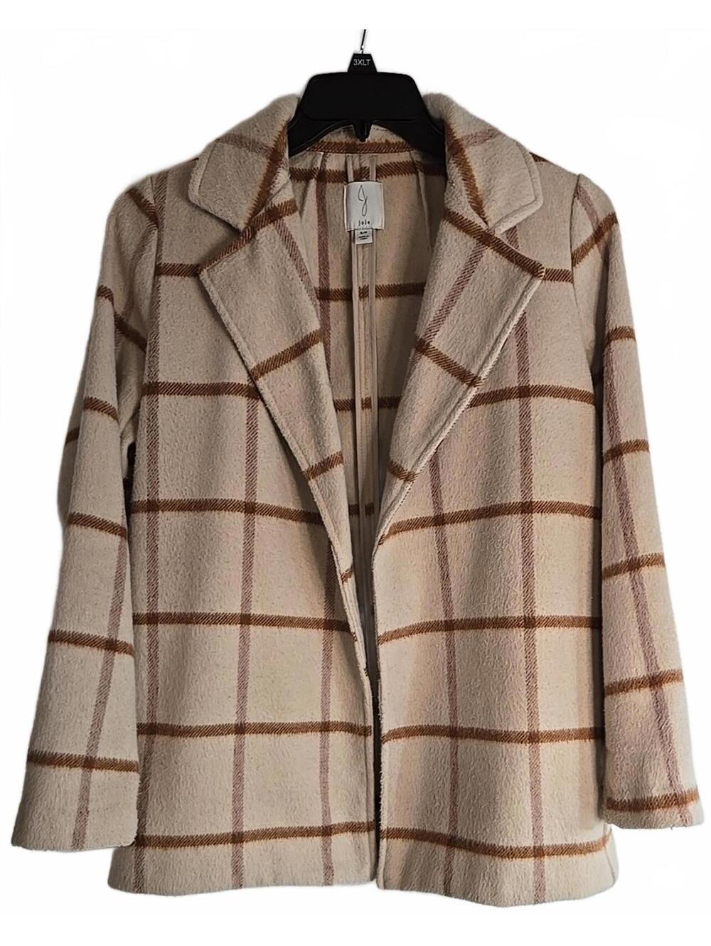 Joie Women's Windowpane Plaid Coat Neutral Cream & Camel Size S